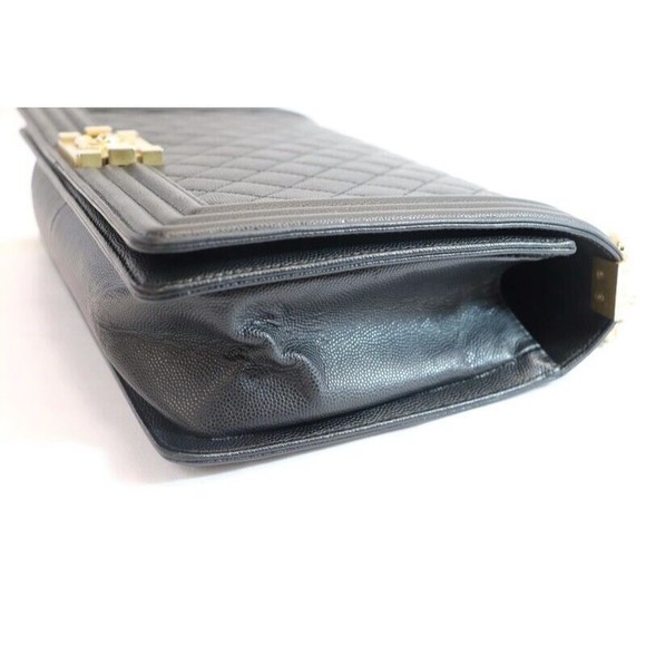 CHANEL - Quilted Black Caviar Leather BOY FLAP Shoulder Bag w/Authenticity Card - Picture 10 of 16